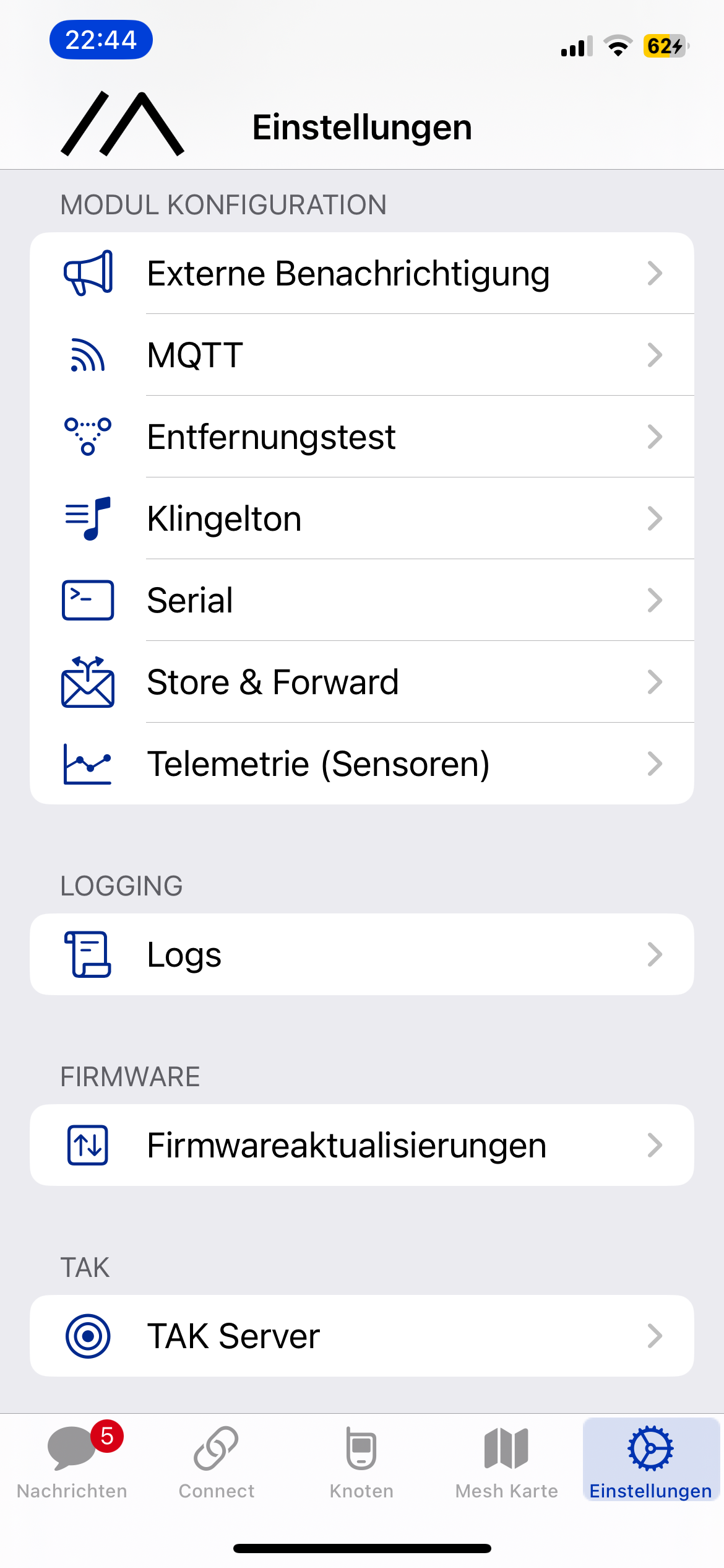 TAK-Server Einstellungen in Meshtastic öffnen